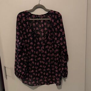 Torrid Black and Pink Floral Blouse